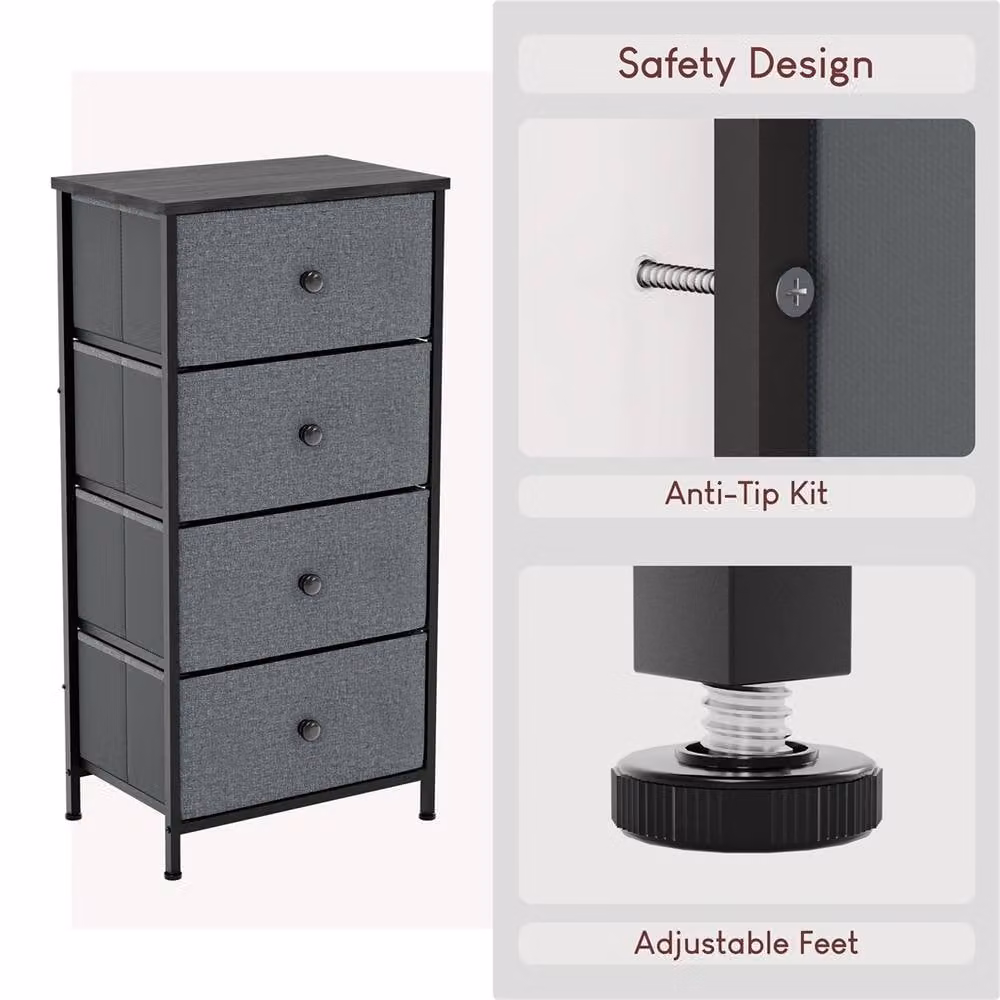 PAWNORA Modern 4 Drawer Fabric Chest of Drawers in Grey – 3