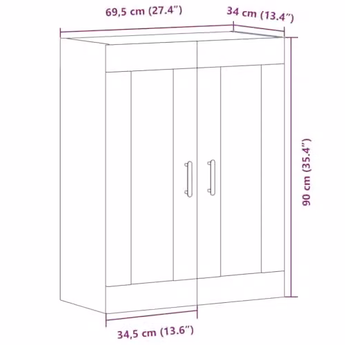 vidaXL Wall Mounted Cabinet in Old Wood Brown, W: 69.5 cm, D: 34 cm, H: 90 cm – 3