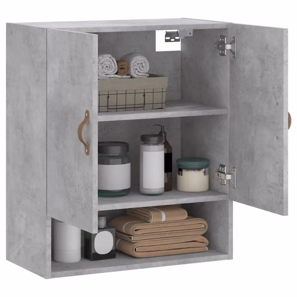 Berkfield Home Wall Mounted Cabinet in Grey MDF with Hinged Doors and Open Shelf, W/D/H: 60 x 31 x 70 cm – 3