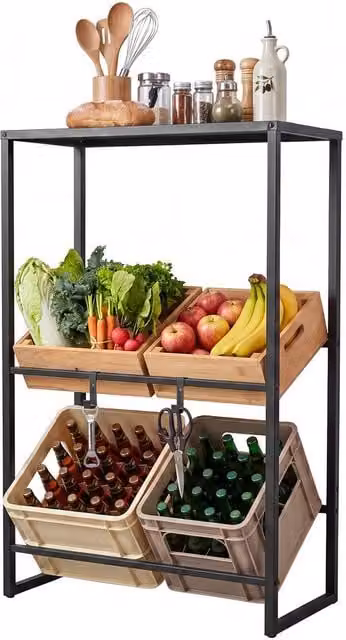 Gymax 3-Tier Metal Wine Rack and Drink Storage Shelf in Black, Height: 112 cm