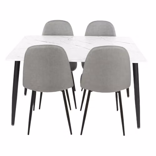 Core Products Aspen Rectangular Dining Set with White Marble Effect Table and 4 Grey Upholstered Chairs, W/D/H: 120 x 80 x 75 cm – 2