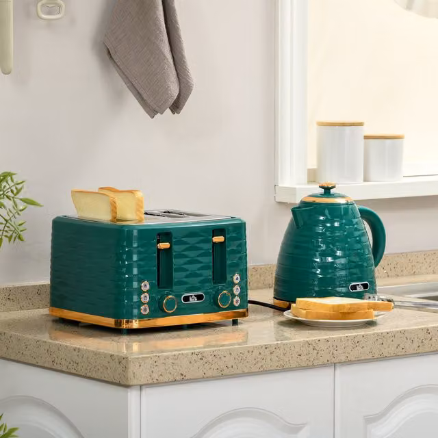 HOMCOM Kettle 1.7 l and 4 Slice Toaster Set, Green