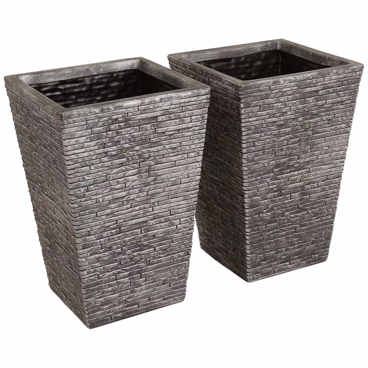 Charles Bentley Pair of Tall Grey Plastic Slate Planter Tubs, Diameter: 30 cm – 2