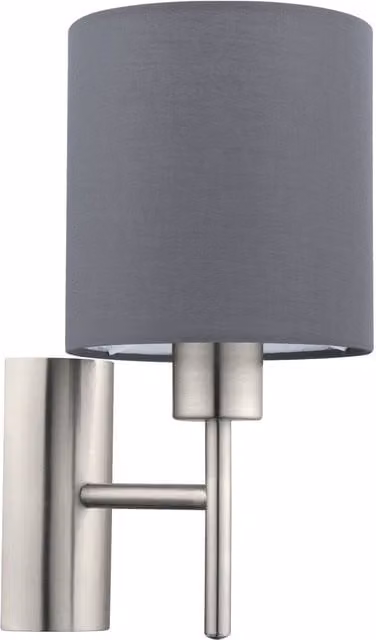 Loops Wall Light in Satin Nickel and Grey Fabric with Rocker Switch, E27 Bulb, 1x60W – 1