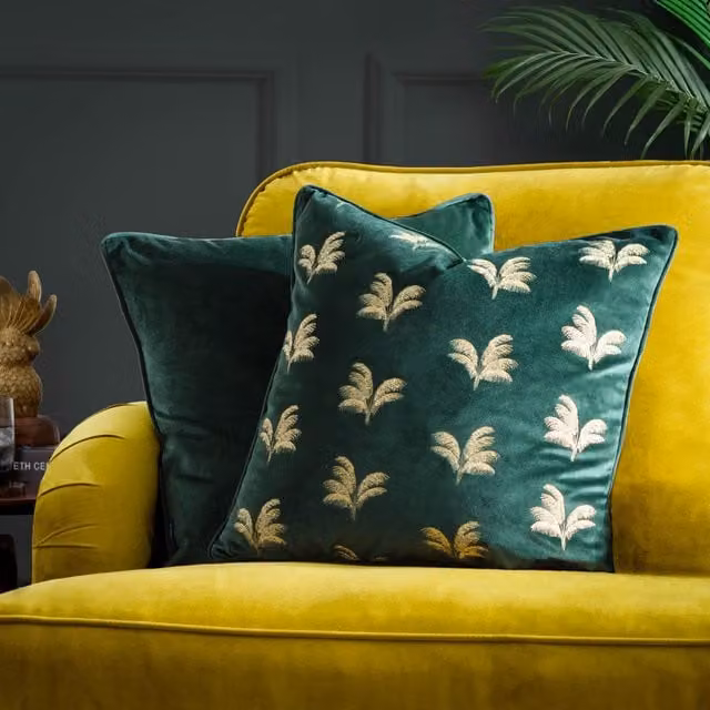Paoletti Green Velvet Floral Square Cushion with Removable Cover, W/D/H: 45 x 45 x 45 cm – 5