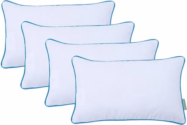 Gardenista White Rectangular Pillow with Turquoise Piping and Removable Stain Repellent Cover