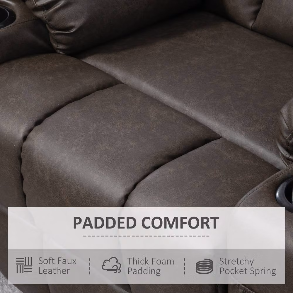 HOMCOM Brown Synthetic Leather Manual Recliner Chair with Swivel Base and Footrest – 5