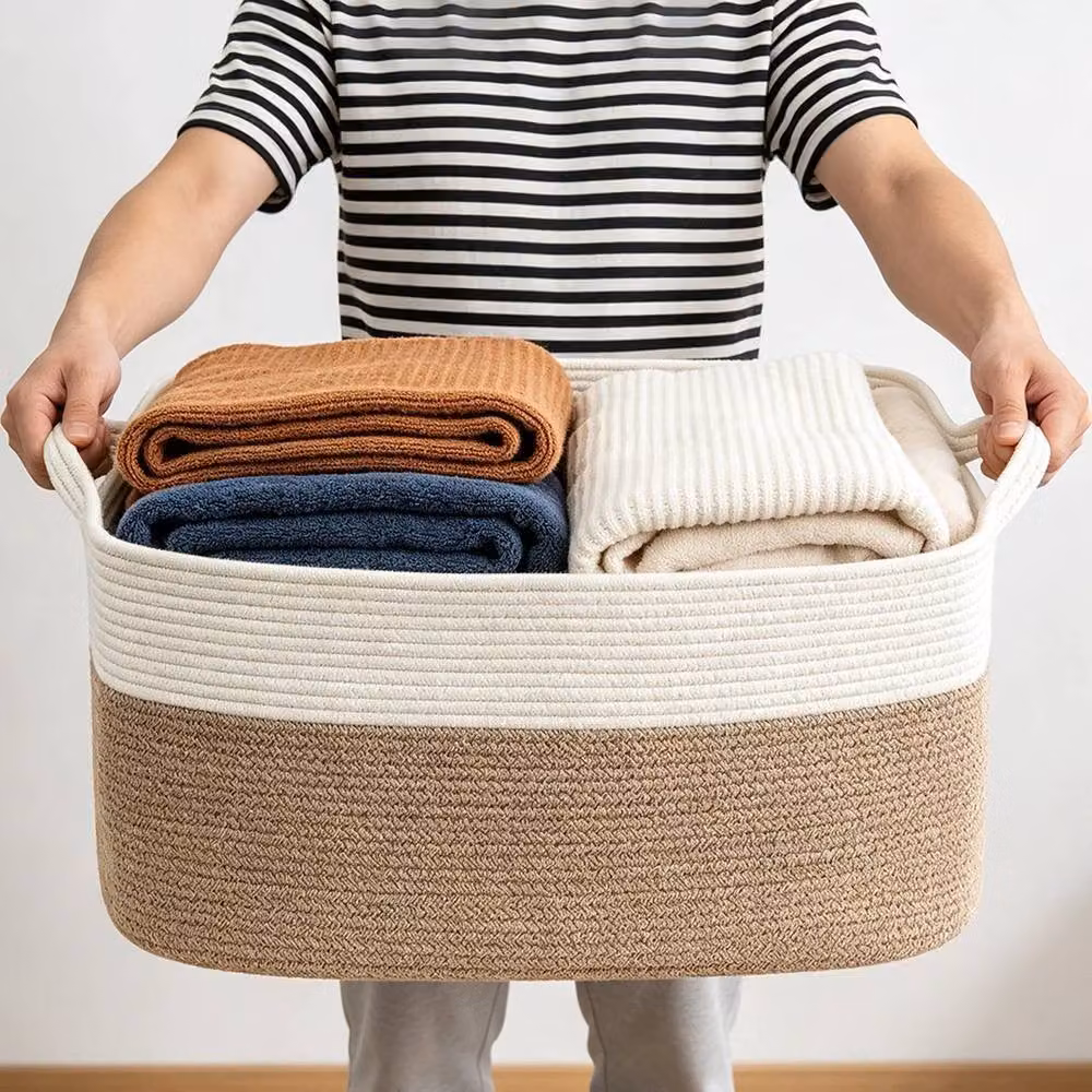 Kelvenix 2-Piece Brown Cotton Rope Laundry Baskets, 65L Capacity – 3