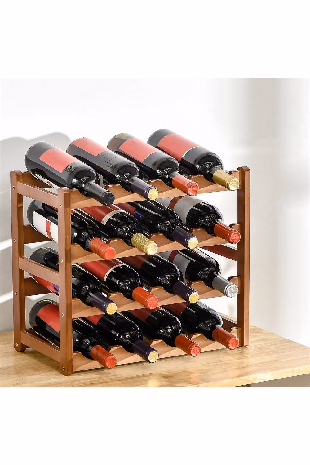 ERGOVEXA Free Standing Bamboo Wine Rack with 16 Bottle Holder, Brown – 3