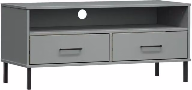 Berkfield Home Oslo TV Cabinet in Grey Solid Pine Wood with Metal Legs – 1