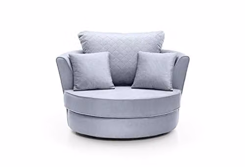 Abakus Direct Chicago Swivel Armchair in Silver Blue Velvet Fabric, W/D/H: 115 x 115 x 90 cm – 1