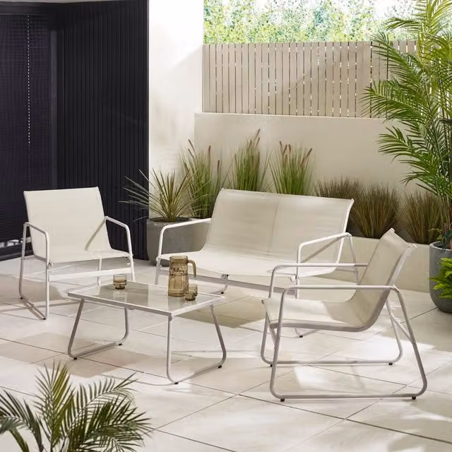 FurnitureboxUK Naxos Outdoor Seating Set with Sofa, Chairs and Table in Cream and Beige