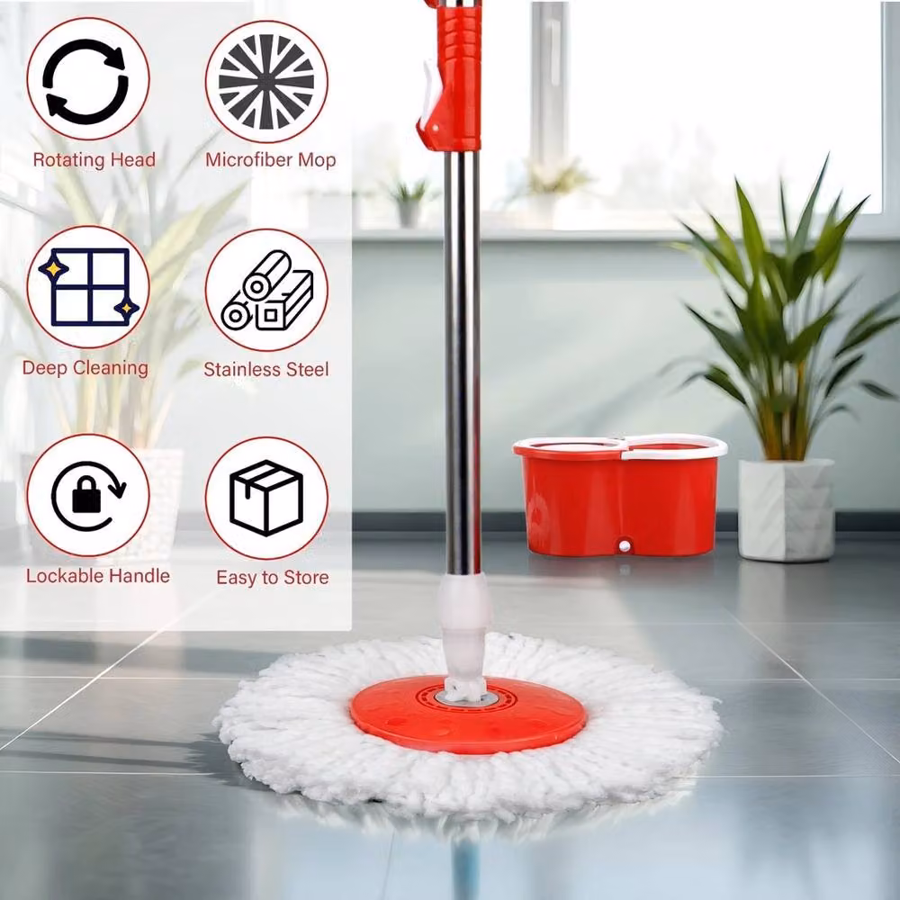 EONLION Red Mop and Bucket Set with Plastic Wringer – 4