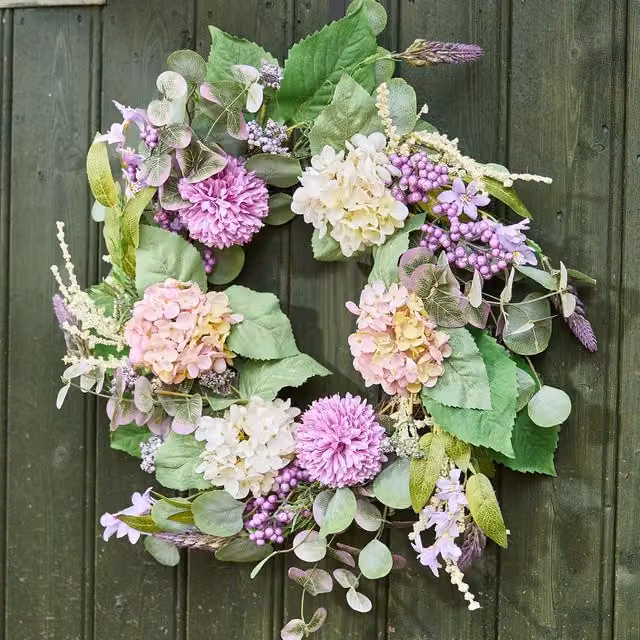 Dibor Floral Summer and Spring Door Wreath in Pink, White and Purple, Diameter: 60 cm – 1