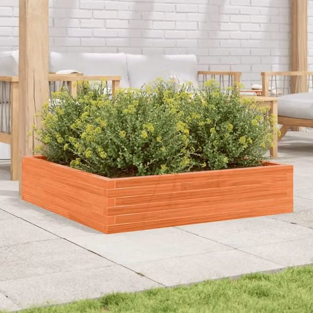 Berkfield Home Decorative Garden Planter in Wax Brown, Solid Wood Pine, W/D/H: 100 x 100 x 23 cm – 1