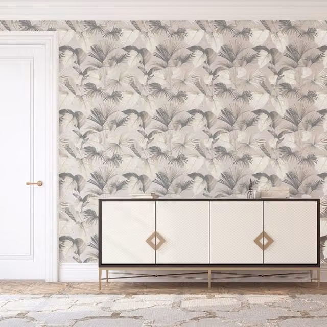 Arthouse Palm Grove Botanical Floral Wallpaper in Grey and Beige Matt Finish – 1