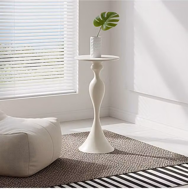 Living and Home Modern Round Metal Side Table in Matt White