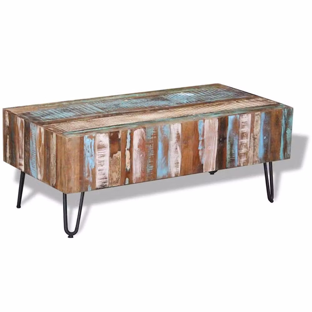 Berkfield Home Solid Reclaimed Wood Coffee Table, Multicolour, W: 100 cm, D: 50 cm, H: 38 cm – 3