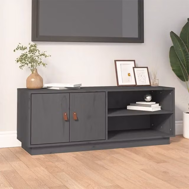 Berkfield Home Grey Rustic Solid Wood Pine TV Cabinet W/D/H: 105 x 34 x 40 cm