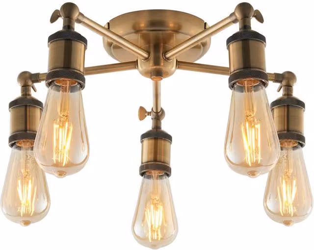 Endon Hal Multi Arm Semi Flush Ceiling Lamp in Gold and Brass with Transparent Glass Shades