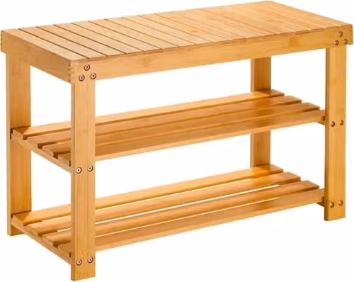 MANTRARAJ Bamboo 3-Tier Shoe Bench and Organiser in Brown, W/D/H: 70 x 28 x 46 cm – 1