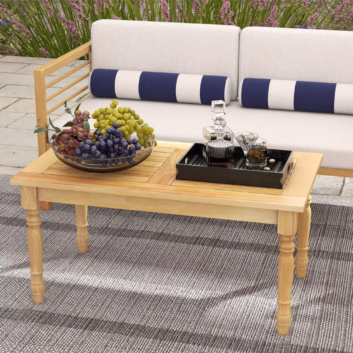 Gymax Rectangular Teak Wood Patio Coffee Table in Beige – 3