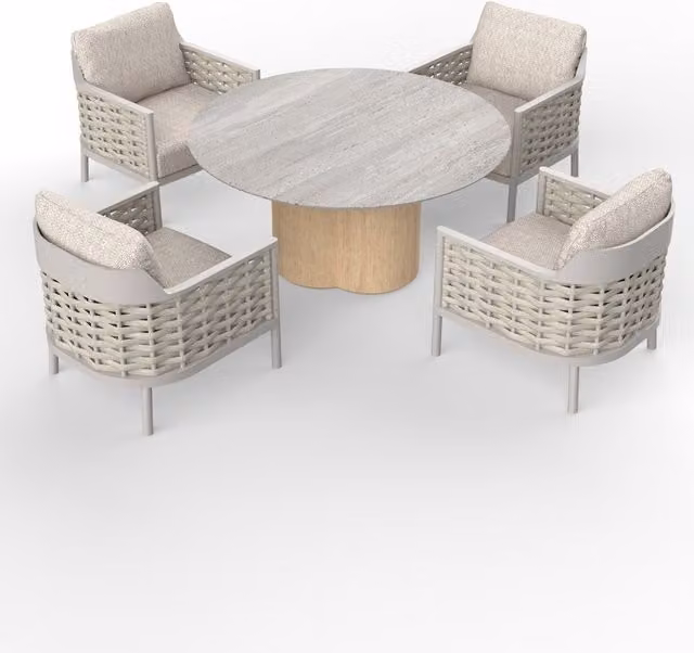 Royalcraft Olma Modern Round Dining Set with 4 Armchairs in Grey Powder Coated Aluminium