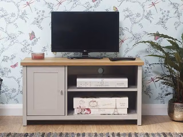 GFW Lancaster Small 1 Door TV Cabinet in Grey and Oak – 2