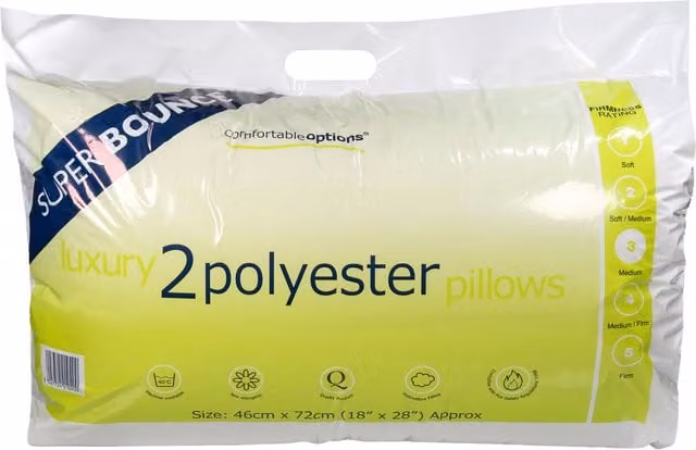 Luxury Bounce Hollow Fibre Pillows, Pack of 2, Allergy Friendly and Machine Washable