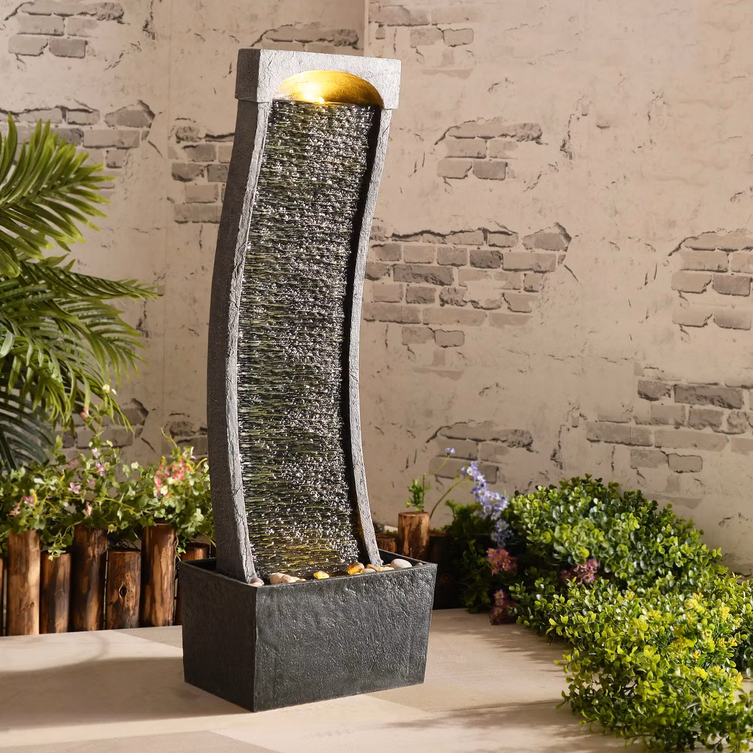 Teamson Home Grey Modern Cascade Water Feature with LED Lights and Pump – 7