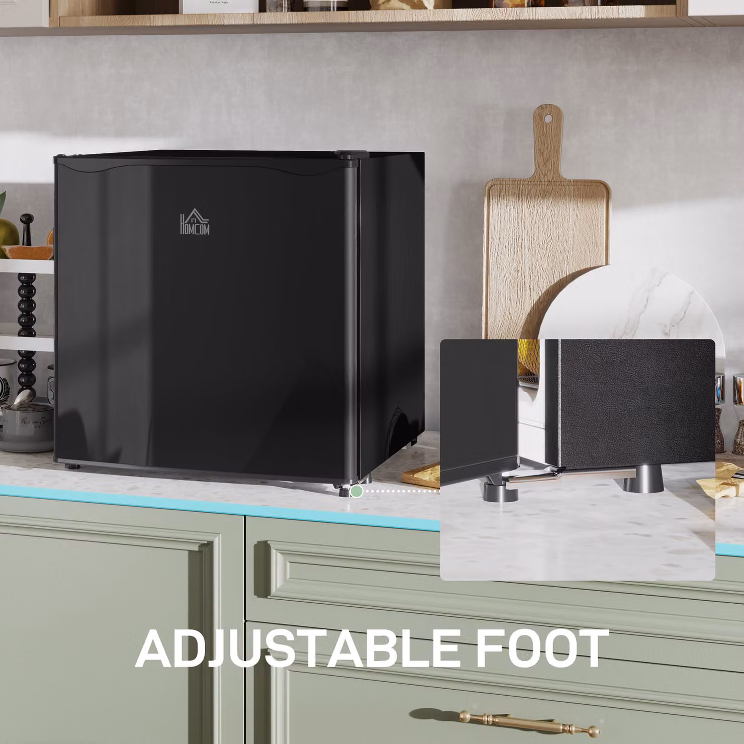 HOMCOM 46L Countertop Mini Fridge with Chiller Box and Reversible Door in Black – 7