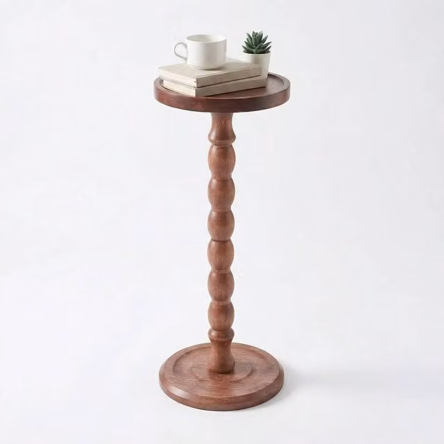 FORGEVIO Solid Oak Wood Round Side Table in Rustic Brown