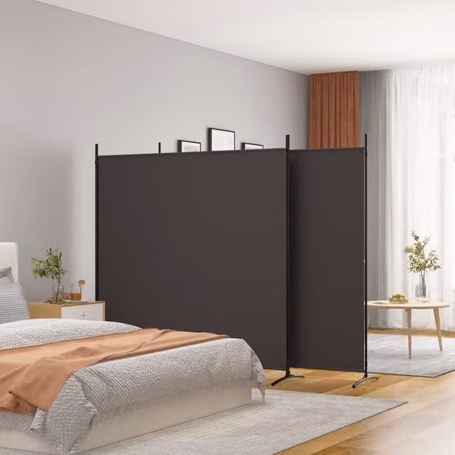 Berkfield Home 3-Panel Brown Fabric Room Divider, H 180 cm x W 525 cm – 1
