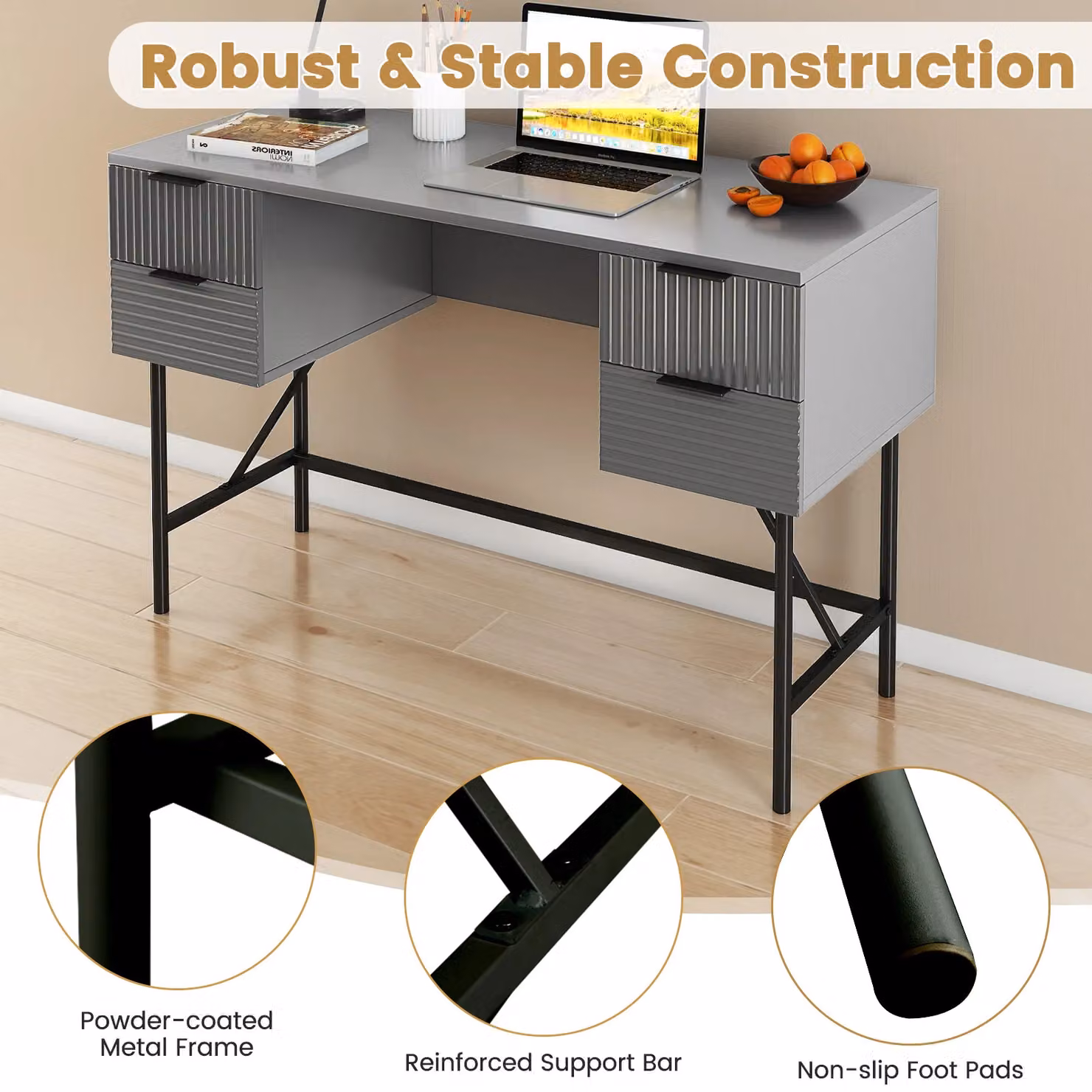 Gymax Modern Home Office Computer Desk with Metal Legs in Grey, Width: 120 cm – 5