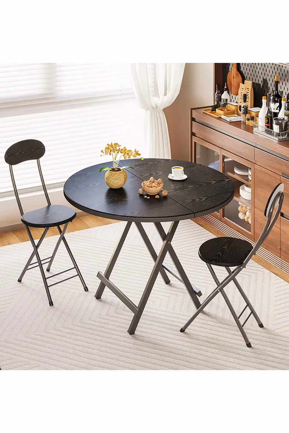 Livingandhome Set of 2 Modern Black Wooden Folding Dining Chairs with Metal Legs – 2