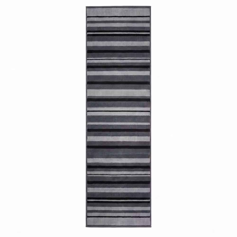 Bravich LTD Modern Striped Grey Hallway Runner Rug, Non-Slip Low Pile Polypropylene, W/D/H: 60 x 450 cm – 3
