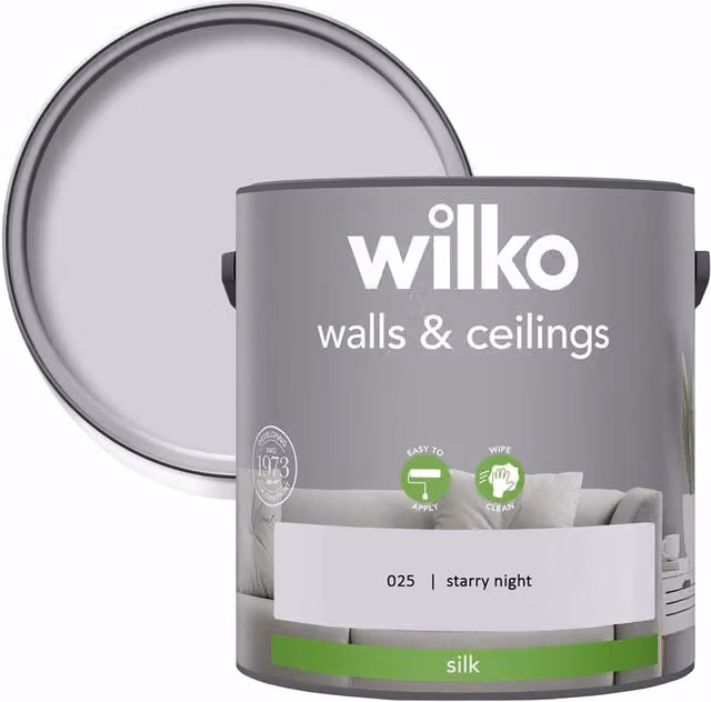 wilko Walls and Ceilings Silk Emulsion Paint Starry Night Blue and Grey, 2.5 l