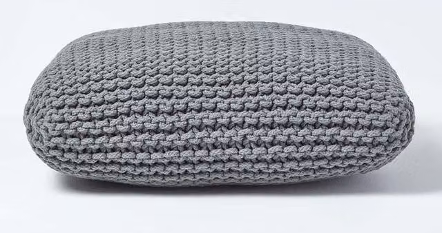 Homescapes Square Cotton Knitted Pouffe Floor Cushion in Grey