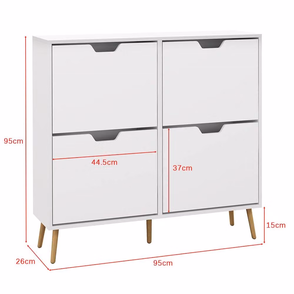 ERGOVEXA White Scandinavian Style Shoe Storage Cabinet with 4 Tilting Compartments and Internal Shelves – 2