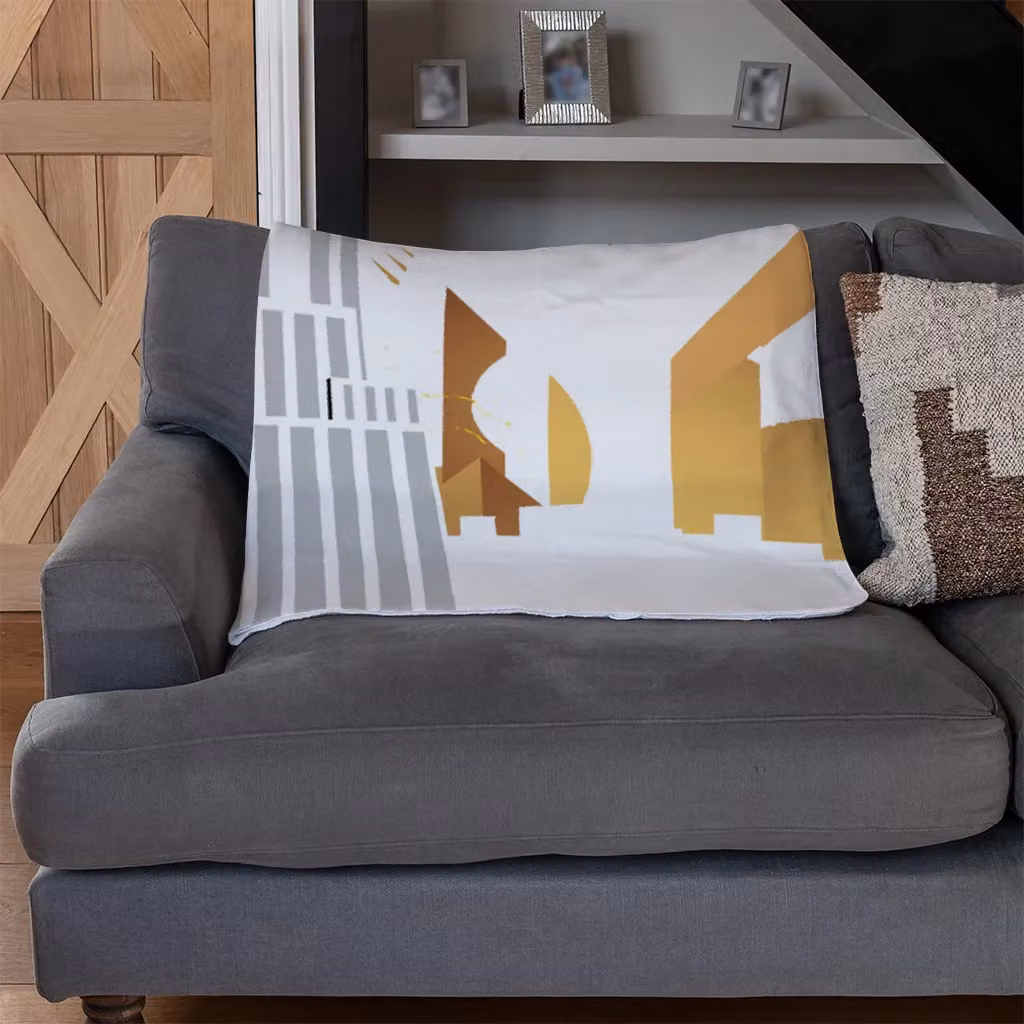 Benjamin Tate Design Art Deco Skyscraper Fleece Blanket in Gold and Beige, W/D/H: 120 x 150 cm – 3
