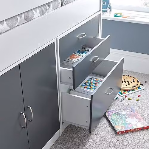Bedmaster Lacy Kids Mid Sleeper Storage Bed with Mattress in Grey and White, W/D/H: 190 x 90 x 117 cm – 3