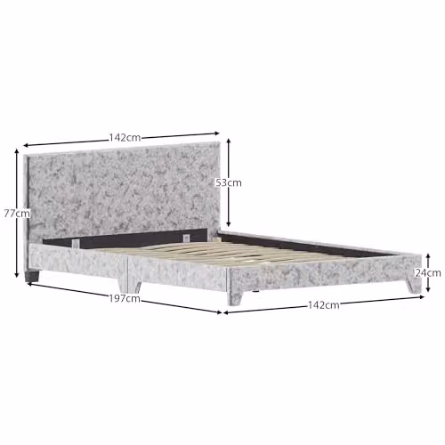 Vida Designs Victoria Double Bed Frame in Silver Velvet, H 77 x W 144 x D 197 cm – 3
