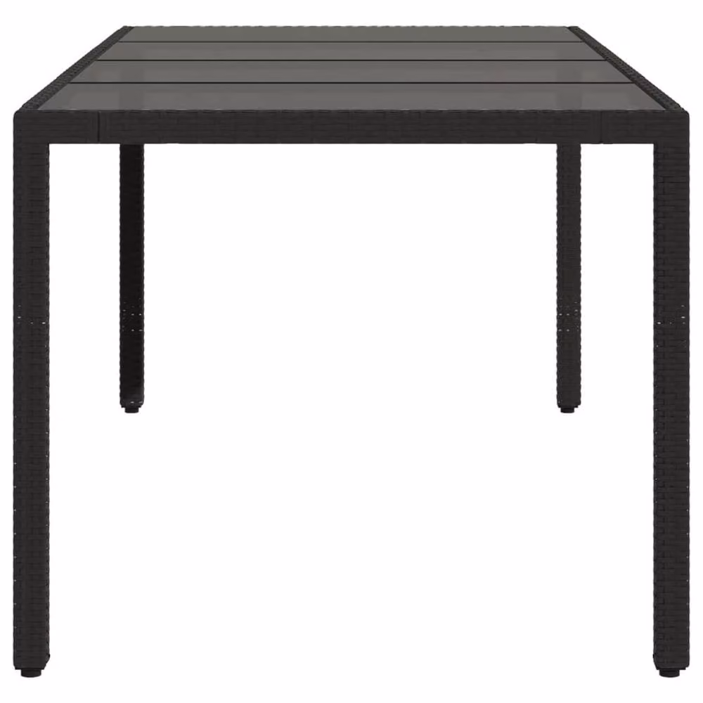 Berkfield Home Black Poly Rattan Garden Table with Glass Top W: 190 cm, D: 90 cm, H: 75 cm – 3