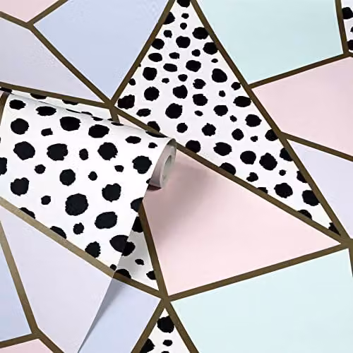 Arthouse Dalmatian Fragments Geometric Wallpaper in Gold and Pink