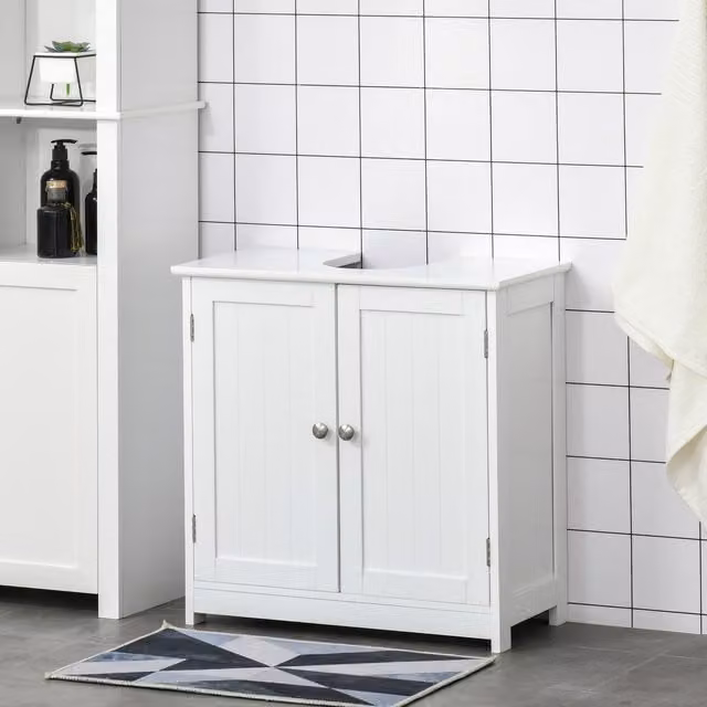 Kleankin Freestanding Under-Sink Bathroom Storage Cabinet in White with Internal Shelves, W/D/H: 60 x 60 x 60 cm