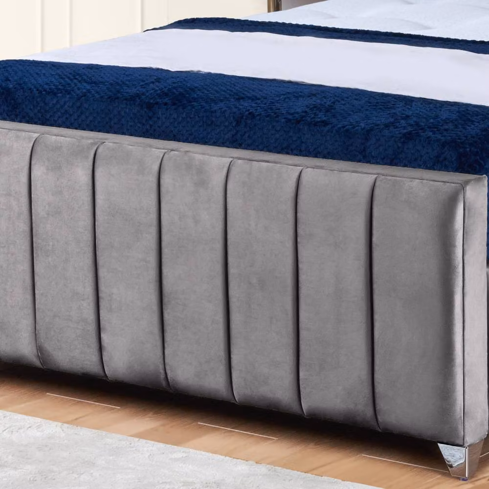 UK Bed Furniture Milano Upholstered Slatted Base Bed in Grey, W/D/H: 120 x 200 cm – 3