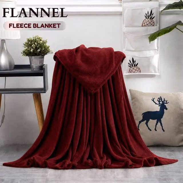 Grace Reversible Double Face Soft Flannel Fleece Throw Blanket in Red, W/D/H: 130 x 150 cm