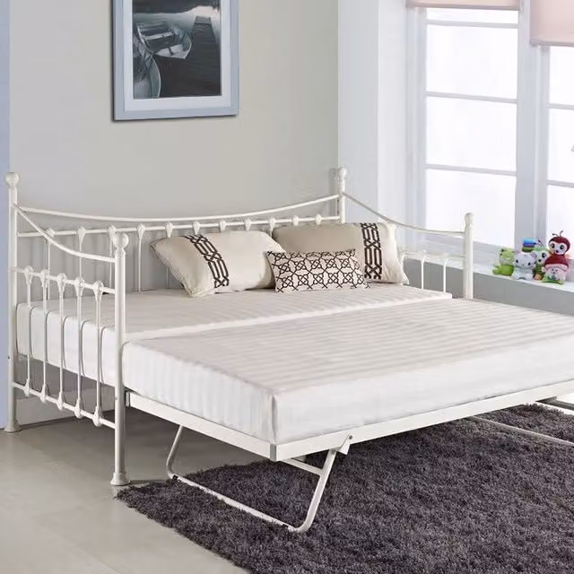 Kosy Koala White Glossy Metal Daybed with Underbed Trundle and 2 Foam Mattresses 90x190 cm