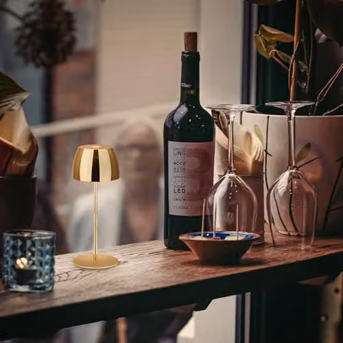 Briloner Mini LED Wireless Table Lamp with Touch Dimming, Rechargeable Battery and Interchangeable Light Source, Shiny Gold, D/H: 8 x 20 cm – 4