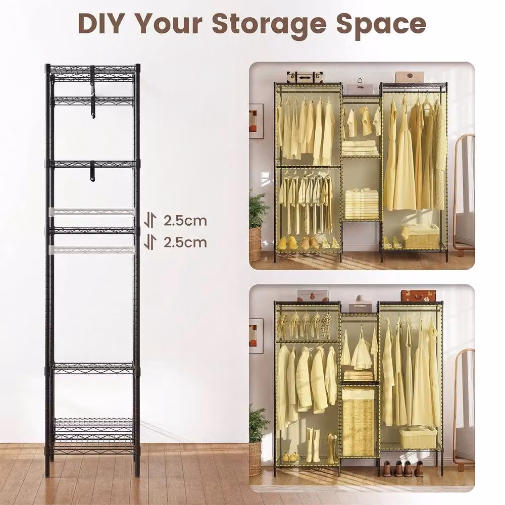 Gymax Metal Garment Rack Portable Convertible Clothes Organiser in Black – 4